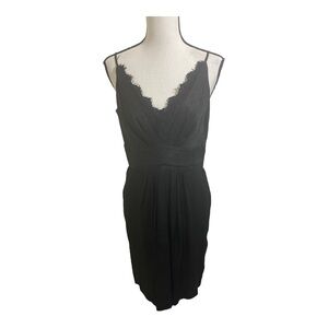 Kenar womens silk dress lace v-neck zipper on side size 8. Black.